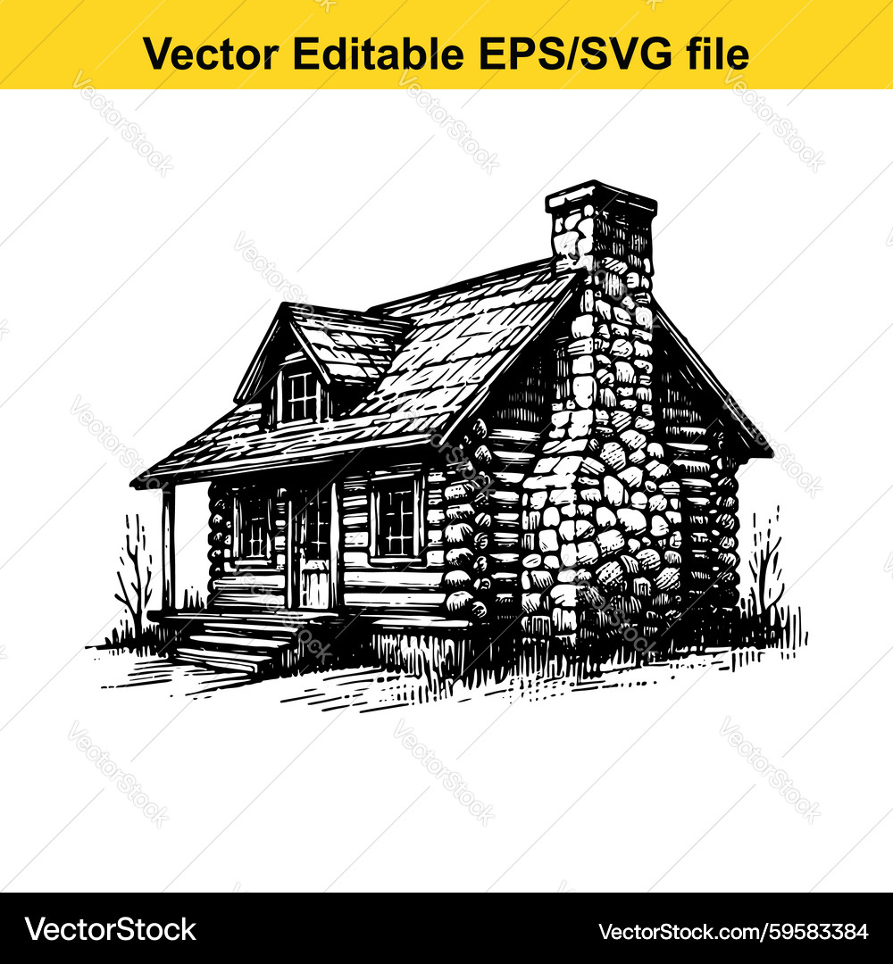 Rustic Log Cabin in a Forest Setting – Royalty-Free Vector | VectorStock