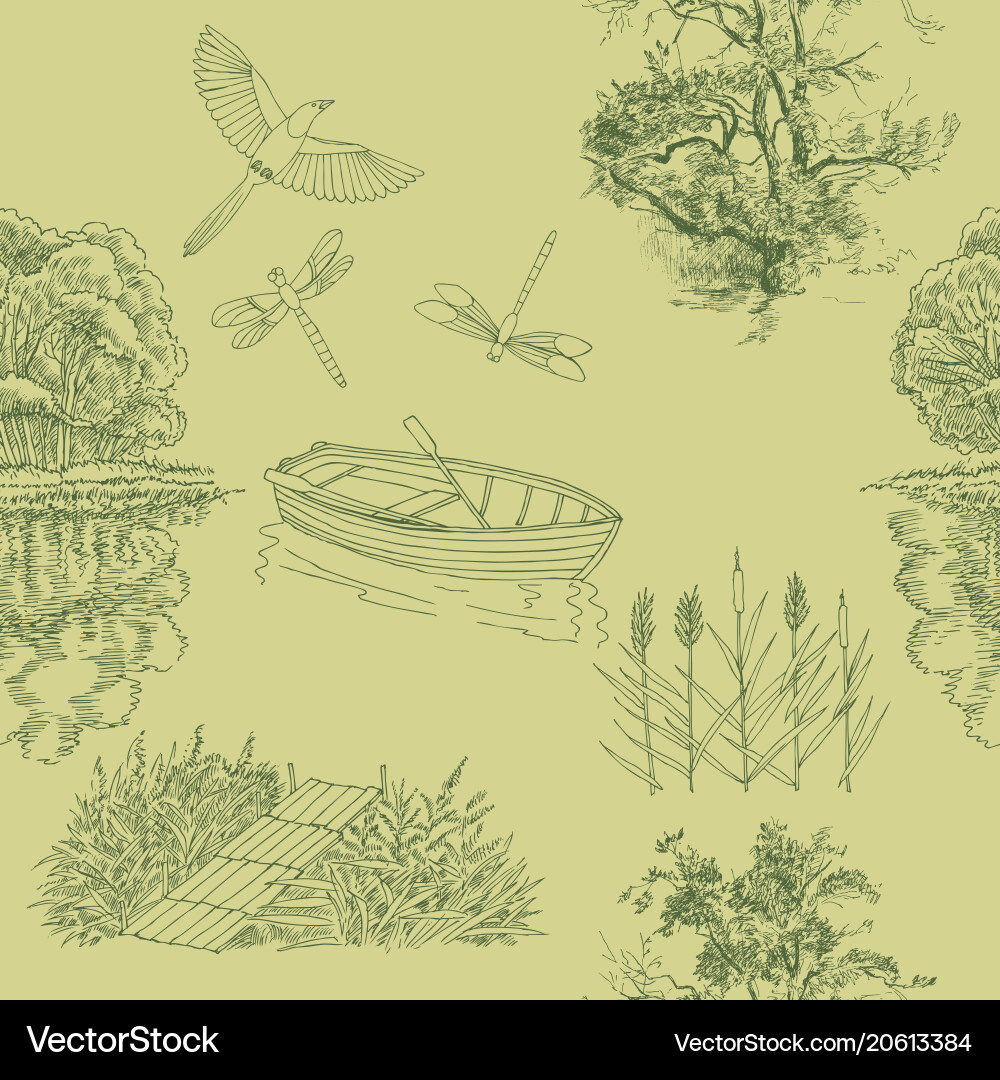 Seamless pattern with boat and trees Seamless pattern with boat and trees vector image