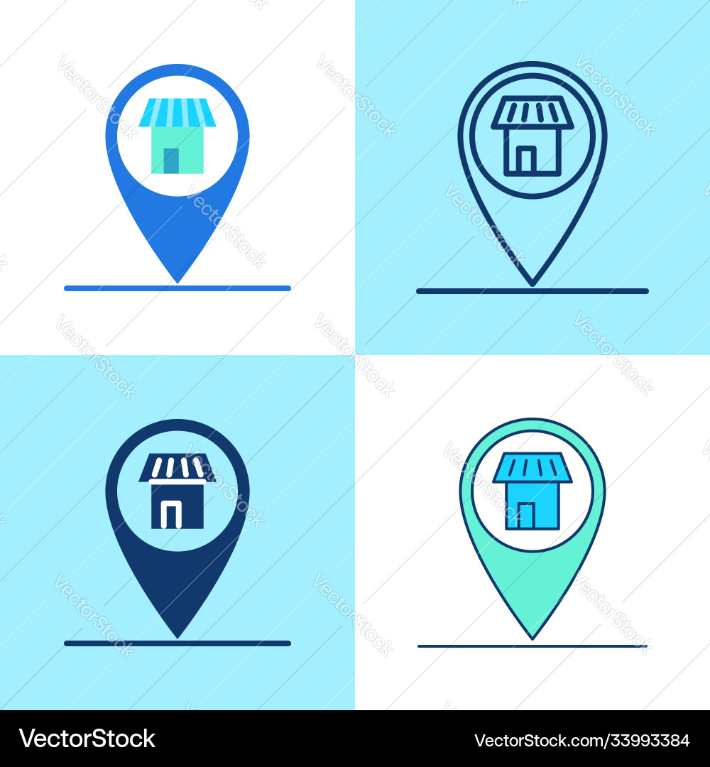 Store location pin icon set in flat and line style Store location pin icon set in flat and line style vector image