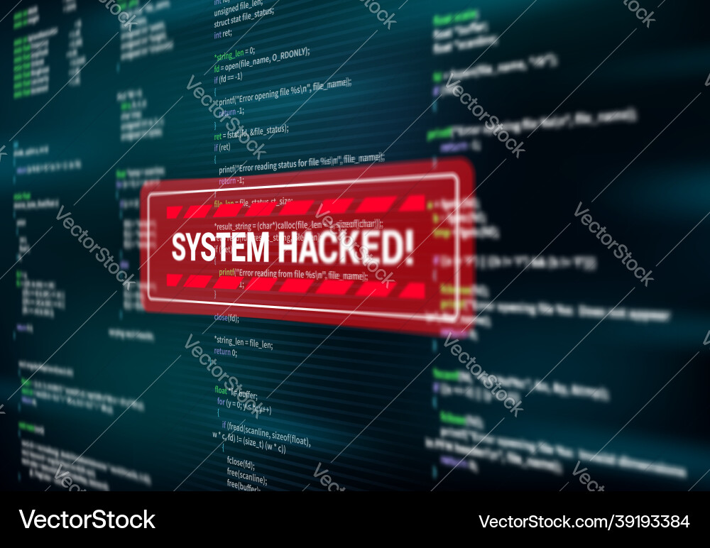 System hacked warning alert message on screen System hacked warning alert message on screen vector image