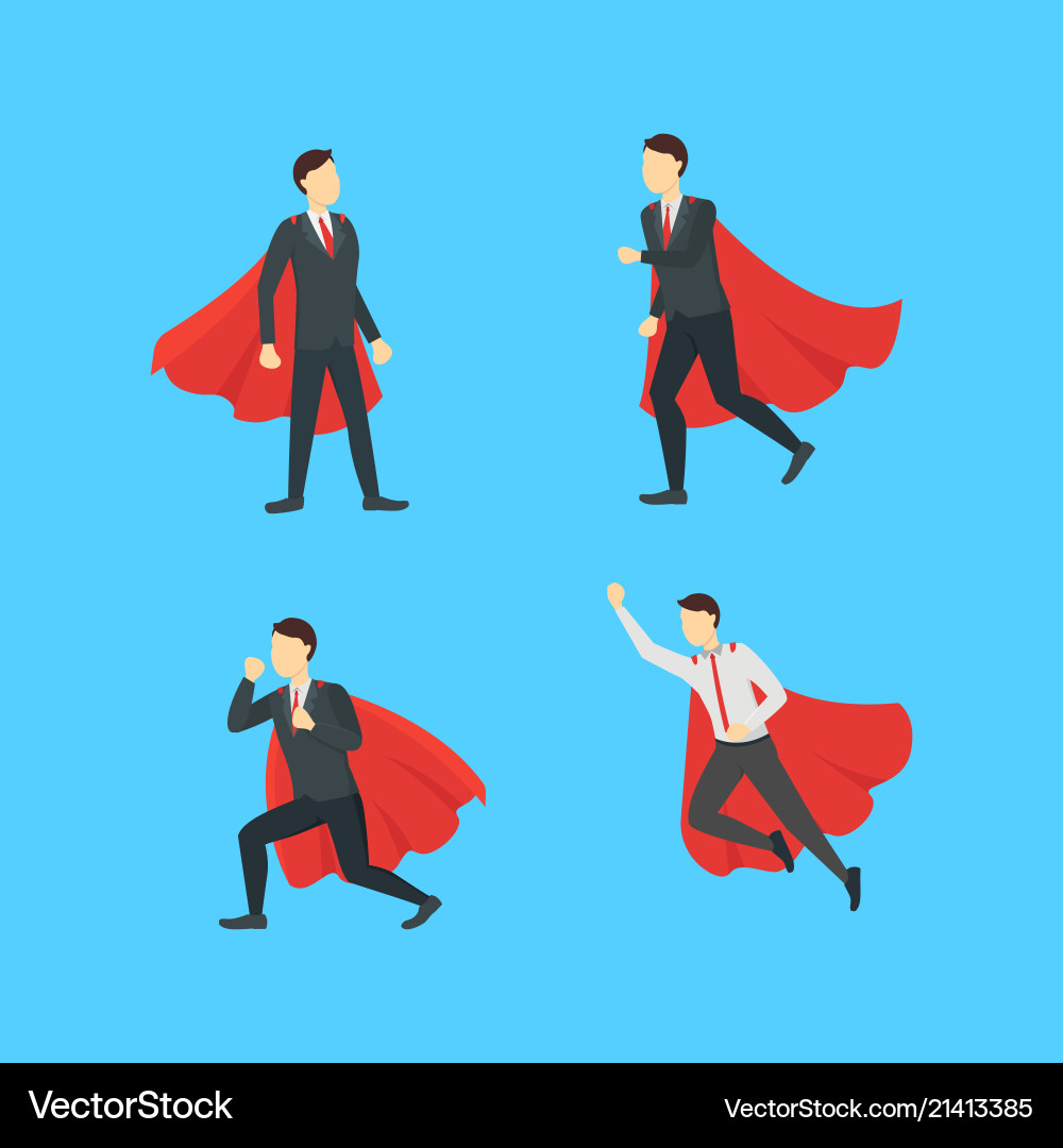Cartoon businessman superhero characters icon set Cartoon businessman superhero characters icon set vector image
