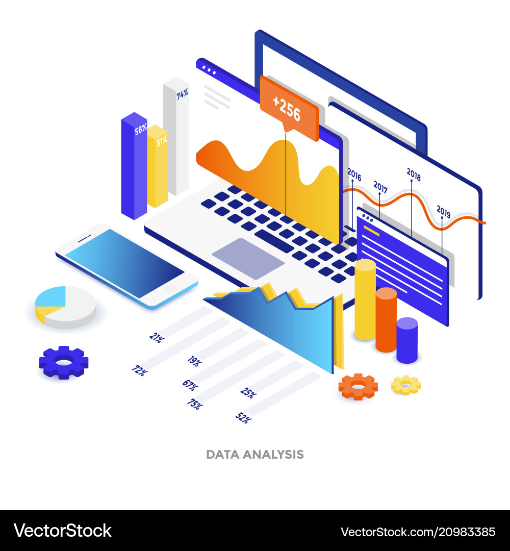Isometric Data Analysis Charts Vector Image