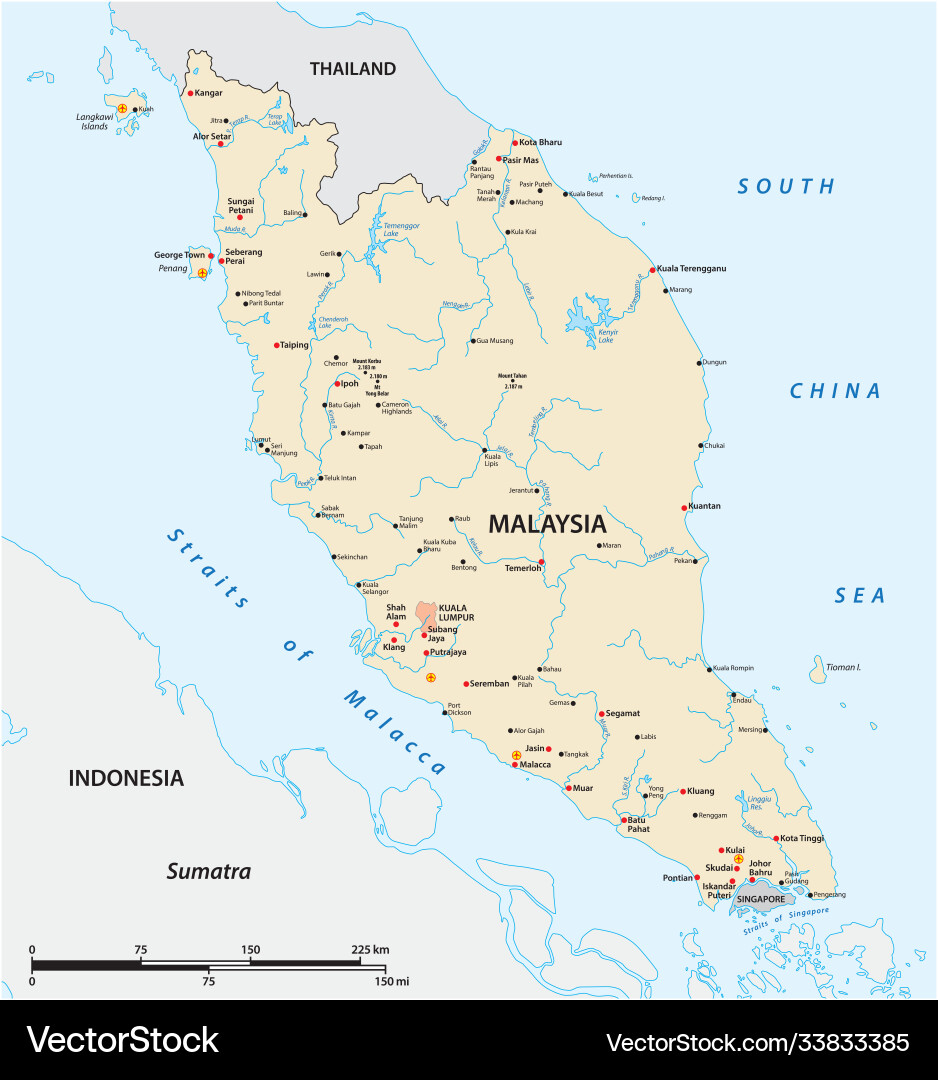 Map malay peninsula malaysia Map malay peninsula malaysia vector image