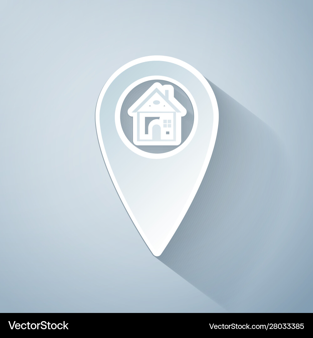 Paper cut map pointer with house icon isolated Paper cut map pointer with house icon isolated vector image