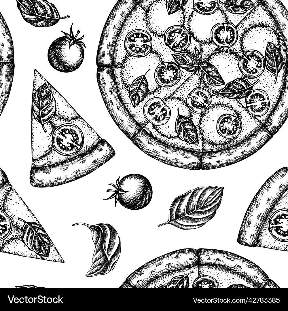Pizza seamless pattern background design engraved Pizza seamless pattern background design engraved vector image