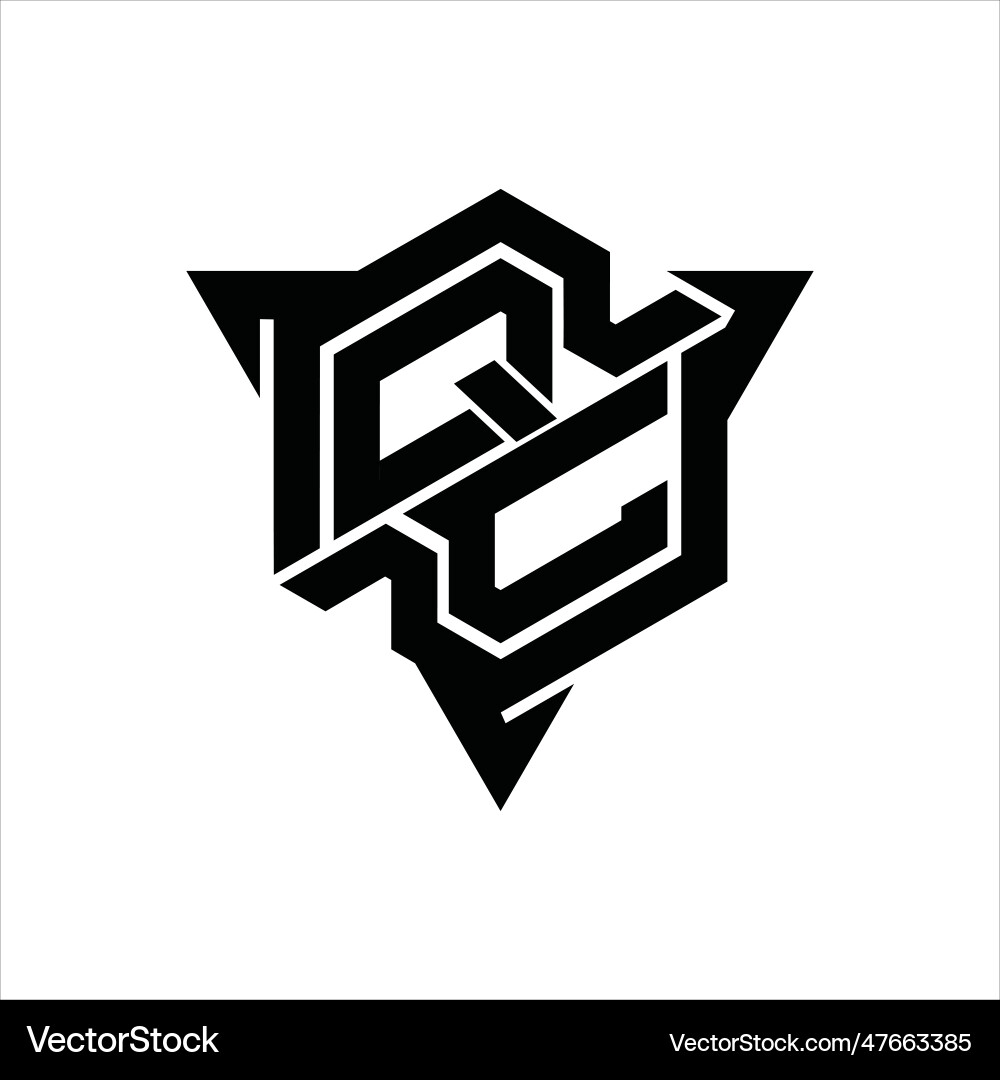 Qc logo monogram hexagon shape with triangle Qc logo monogram hexagon shape with triangle Vector Image