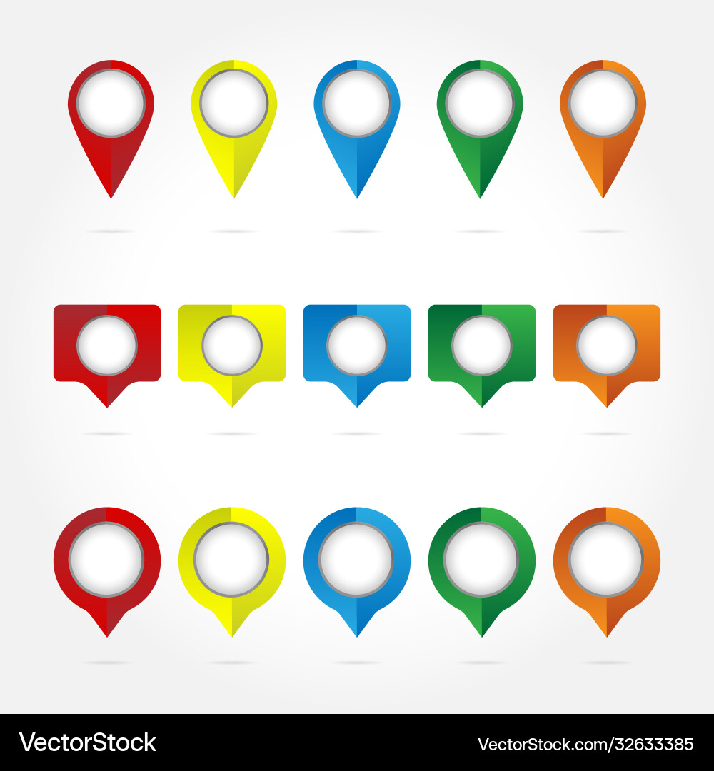 Set colorful flags round pins and map pointers Set colorful flags round pins and map pointers vector image