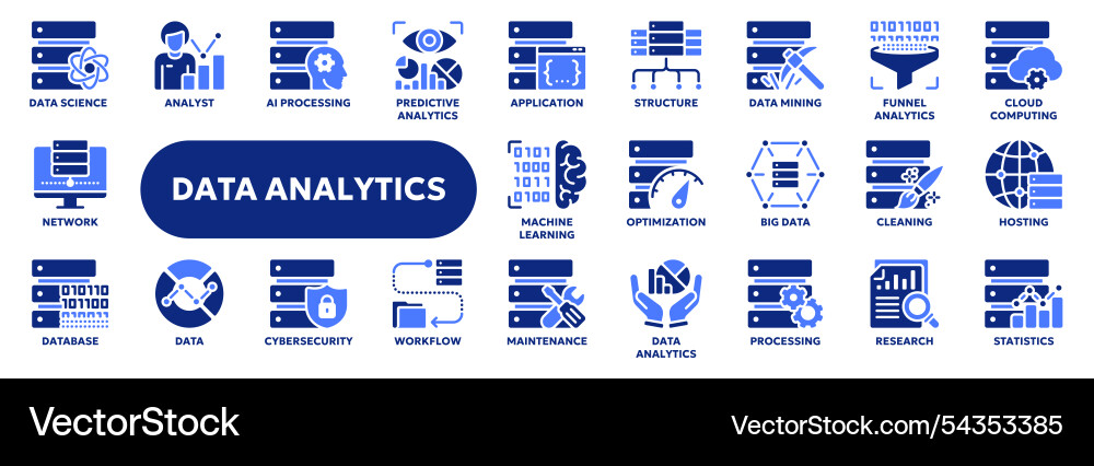 Solid icons of data analytics and statistics Solid icons of data analytics and statistics Vector Image