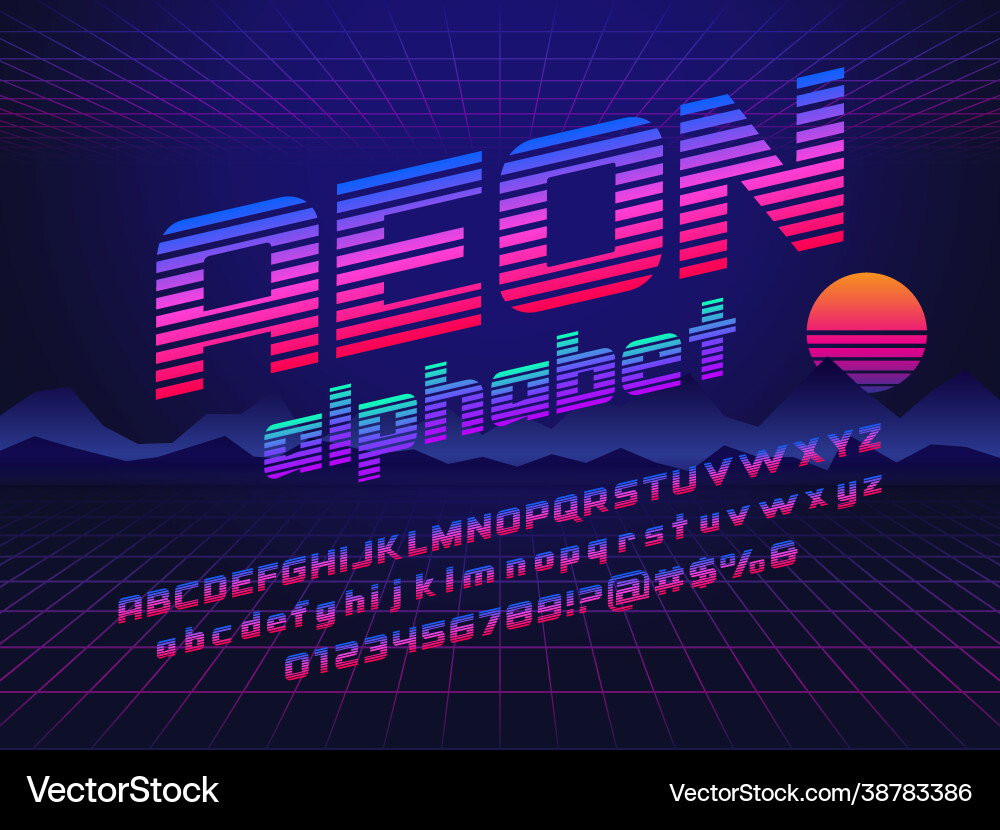 80s Neon Sci-Fi Font Alphabet vector image