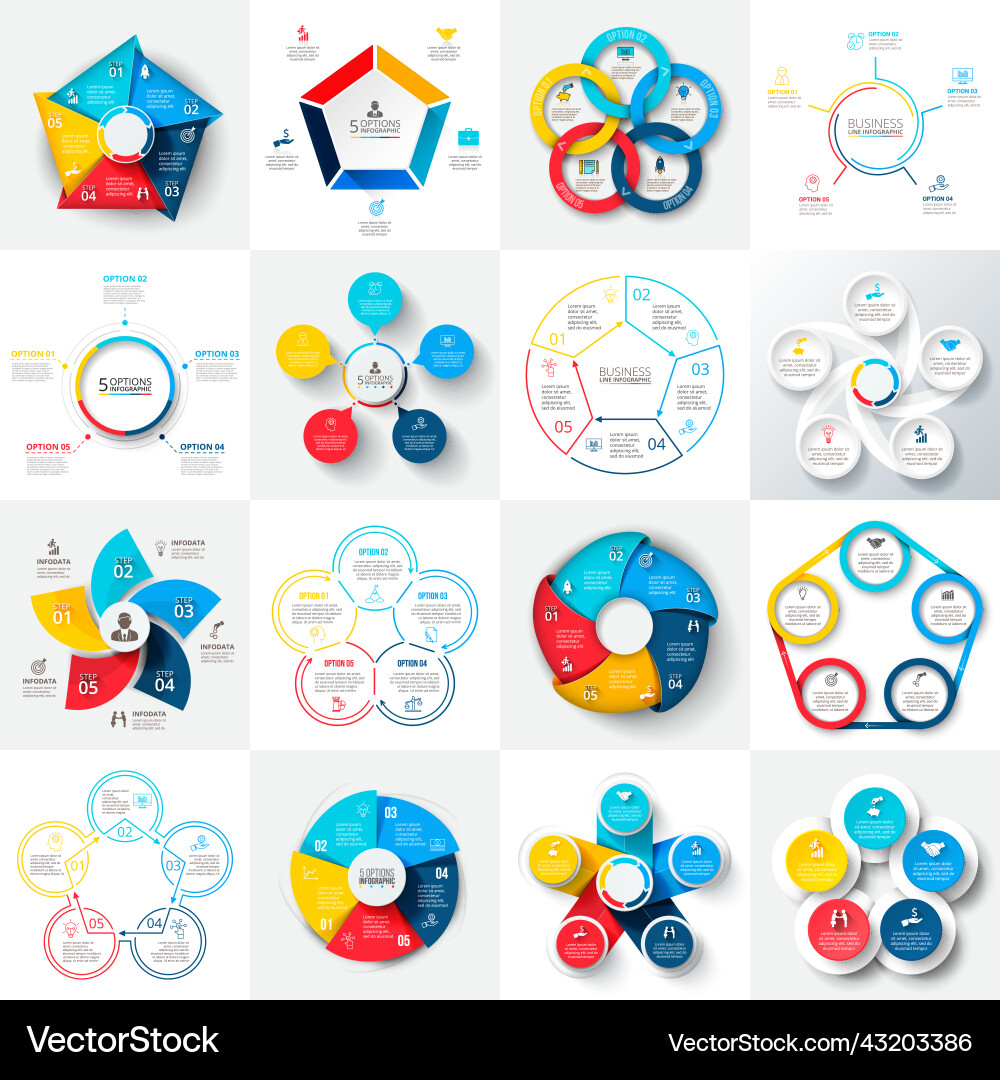 Big set of pentagons circles and other vector image