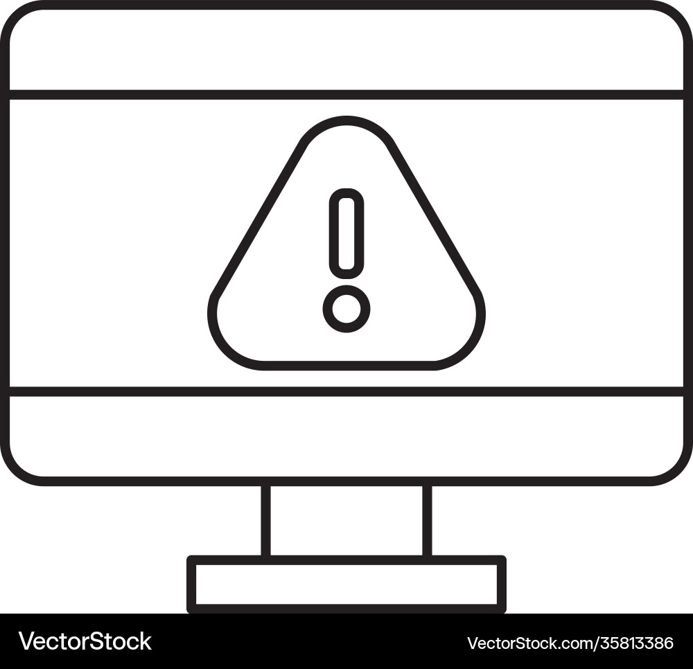 Computer with warning sign on screen line style Computer with warning sign on screen line style vector image