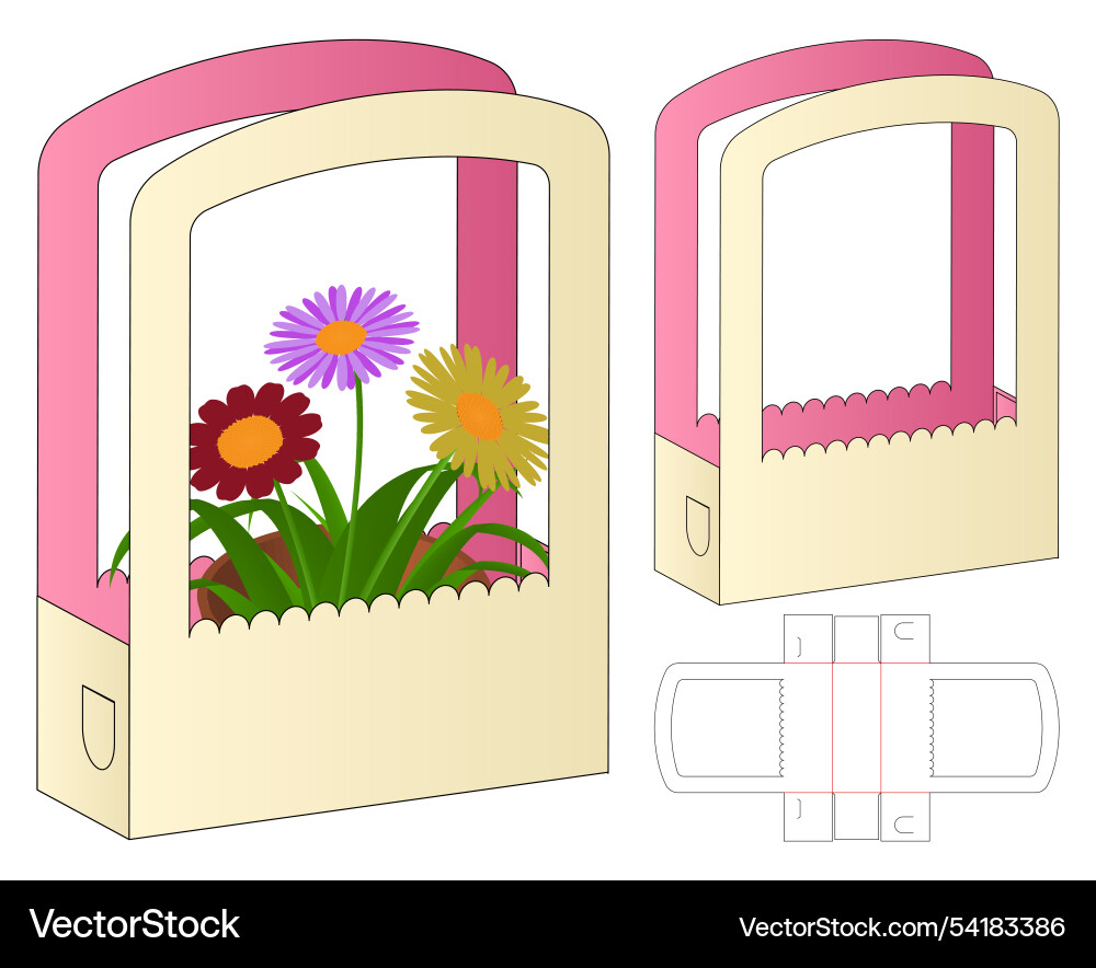 Flower paper bag packaging die cut template design Flower paper bag packaging die cut template design vector image
