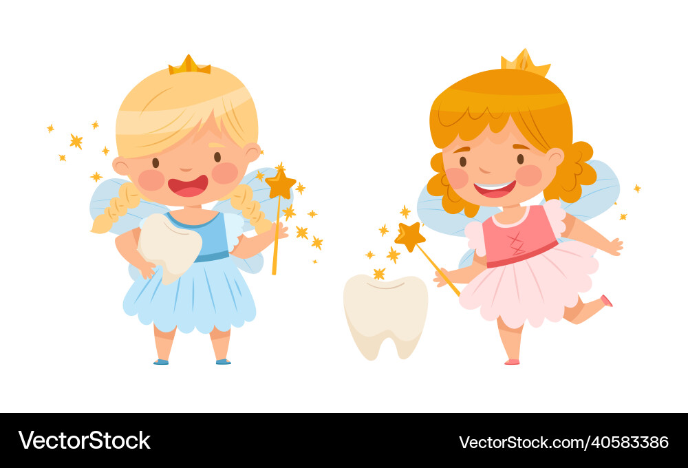 Little tooth fairy with magic wand set lovely Little tooth fairy with magic wand set lovely vector image