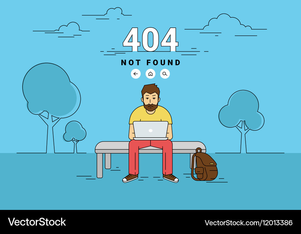 Man with laptop 404 page not found error vector image