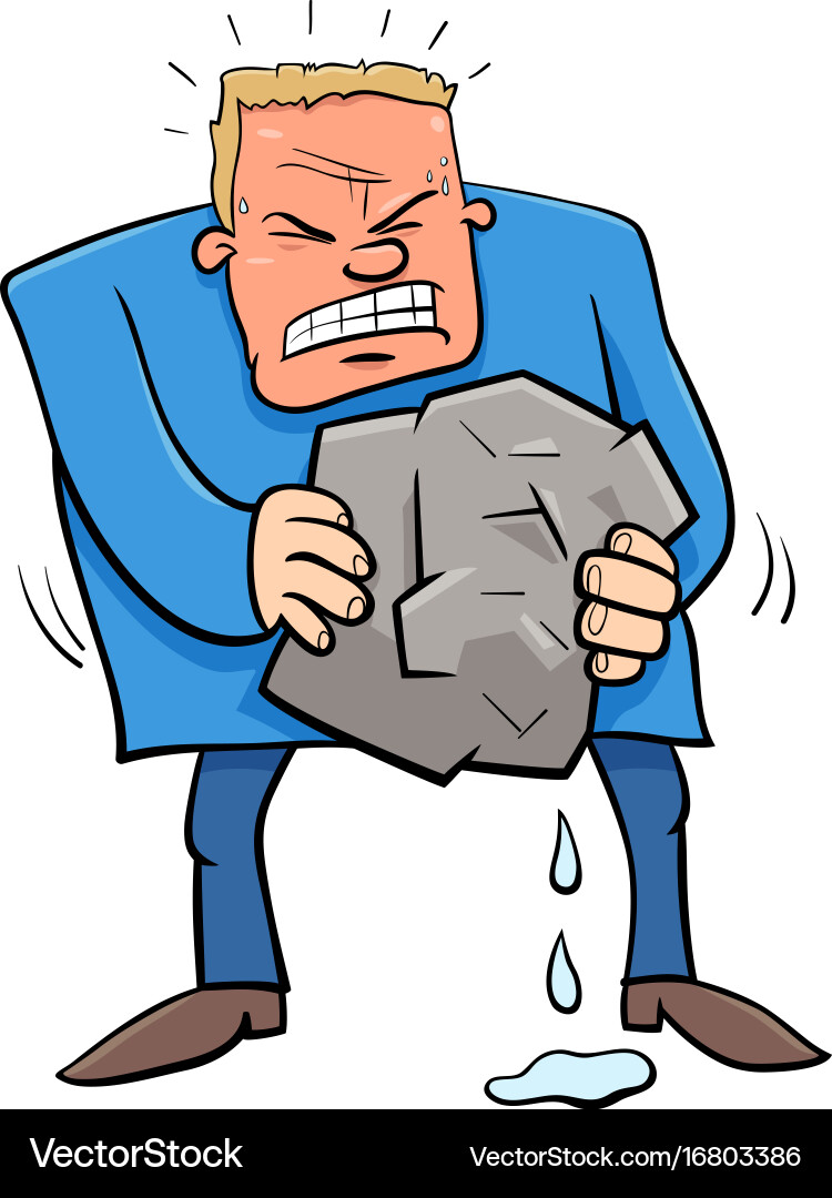 Saying squeezing water from stone humor cartoon Vector Image