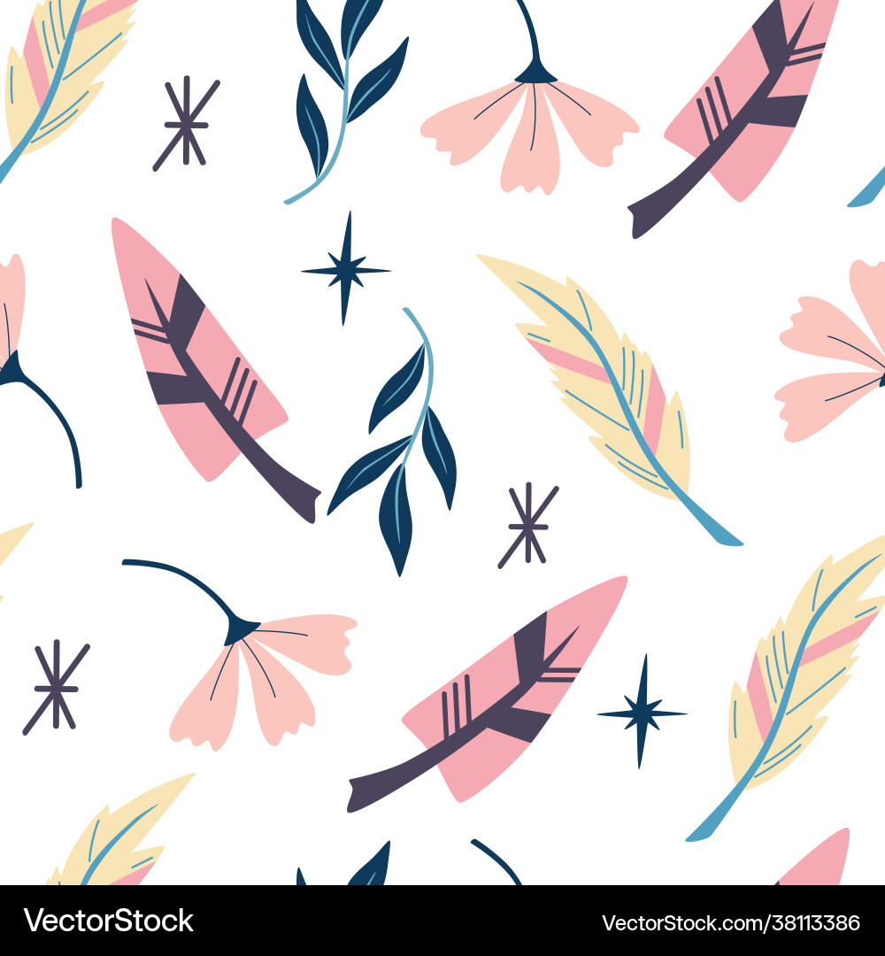 Seamless pattern with feathers wallpaper in boho Seamless pattern with feathers wallpaper in boho vector image