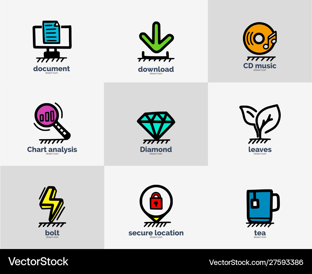 Set hand drawn web icons or buttons - document vector image