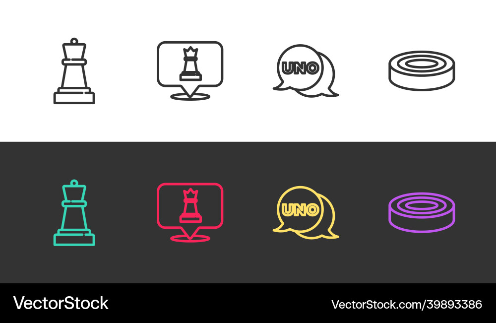 Set line chess uno card game and checker chips vector image