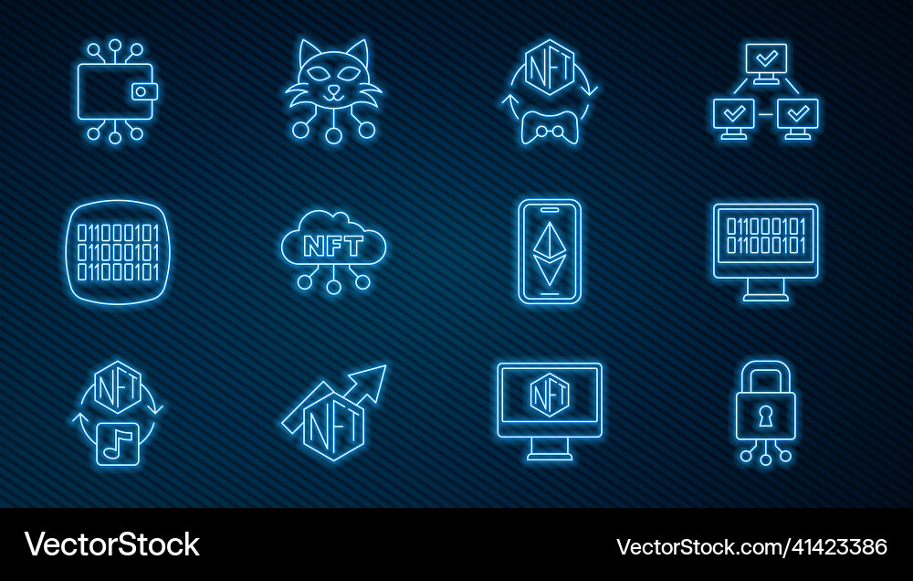 Set line cyber security binary code nft digital Set line cyber security binary code nft digital Vector Image