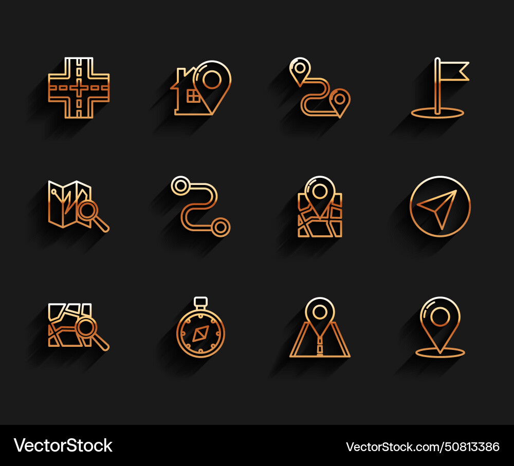 Set line folded map with location marker compass Vector Image