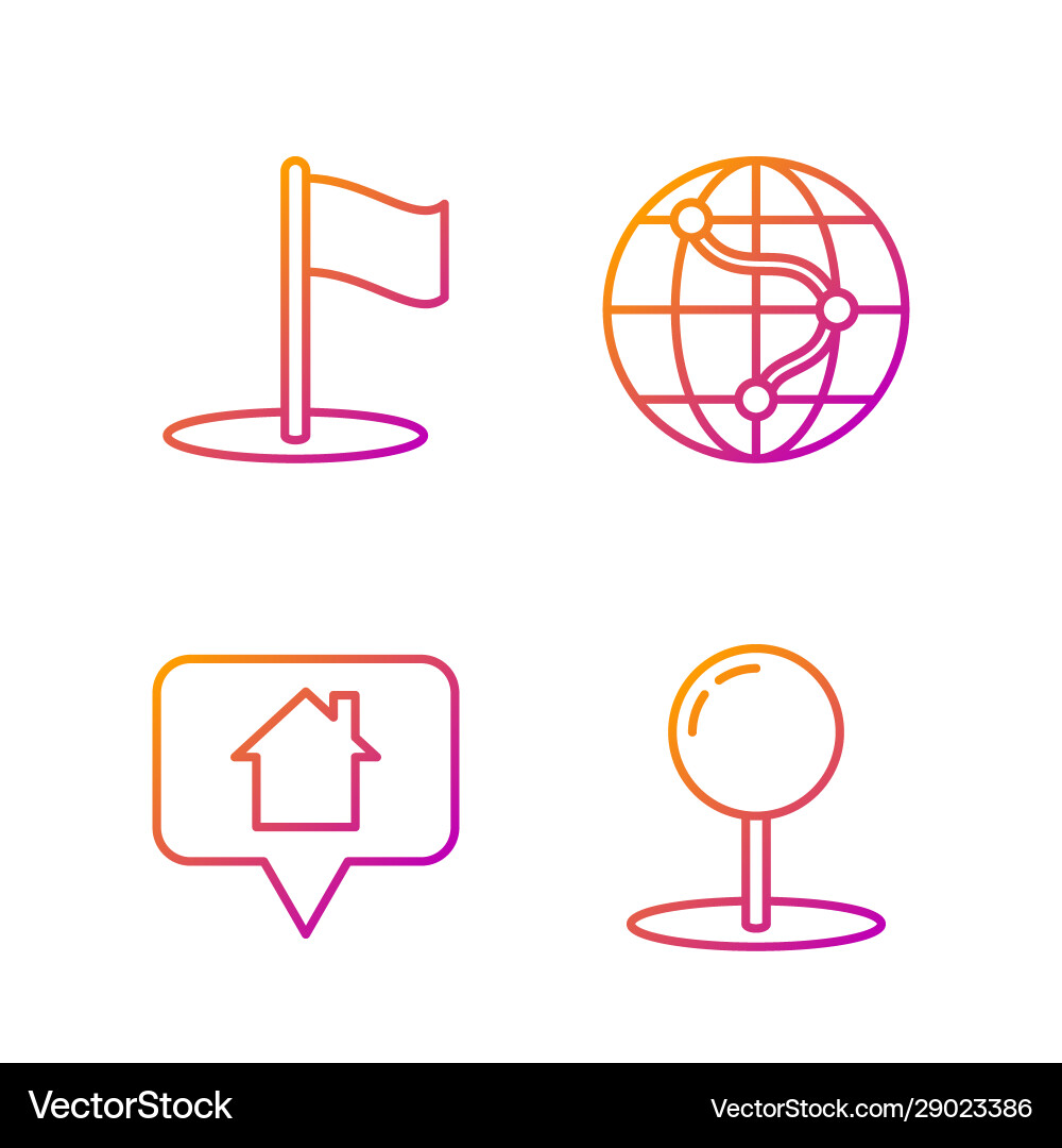 Set line push pin map pointer with house flag Set line push pin map pointer with house flag vector image