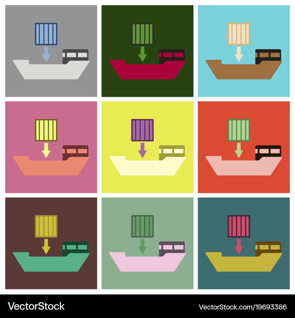 Set of icons in flat design container loading vector image