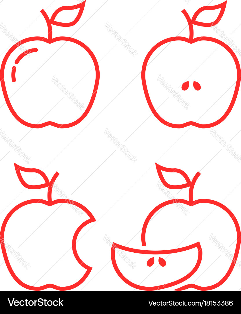 Set of red linear apples vector image