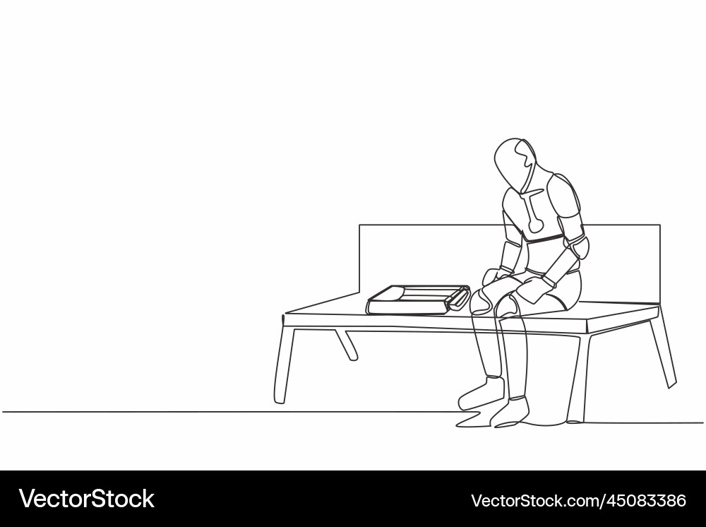 Single continuous line drawing robot sit at bench Single continuous line drawing robot sit at bench vector image