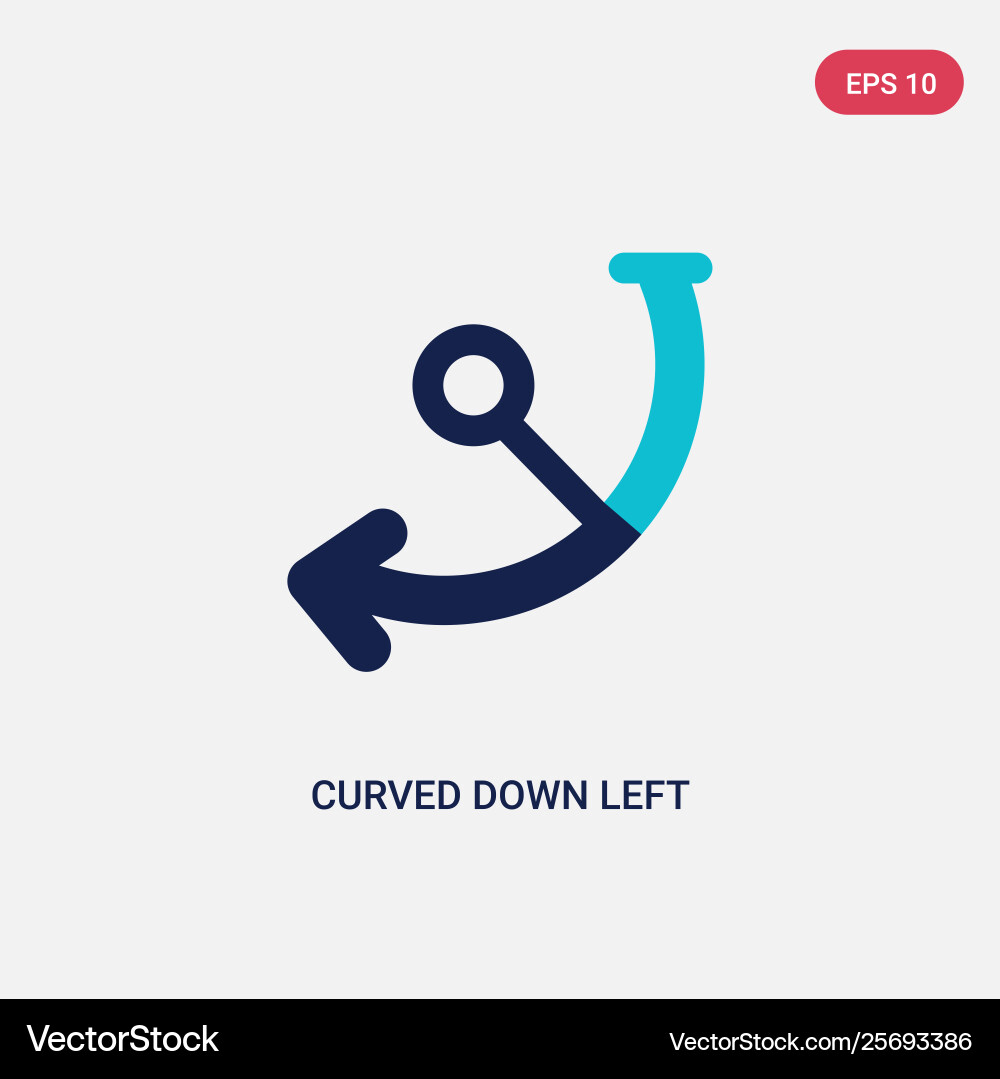 Two color curved down left arrow icon from arrows vector image