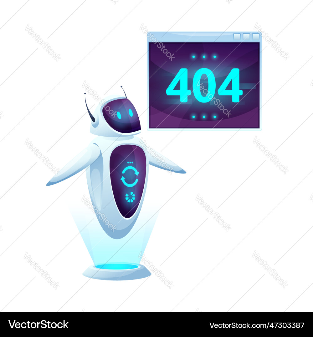 404 page with cartoon screen and robot character 404 page with cartoon screen and robot character vector image