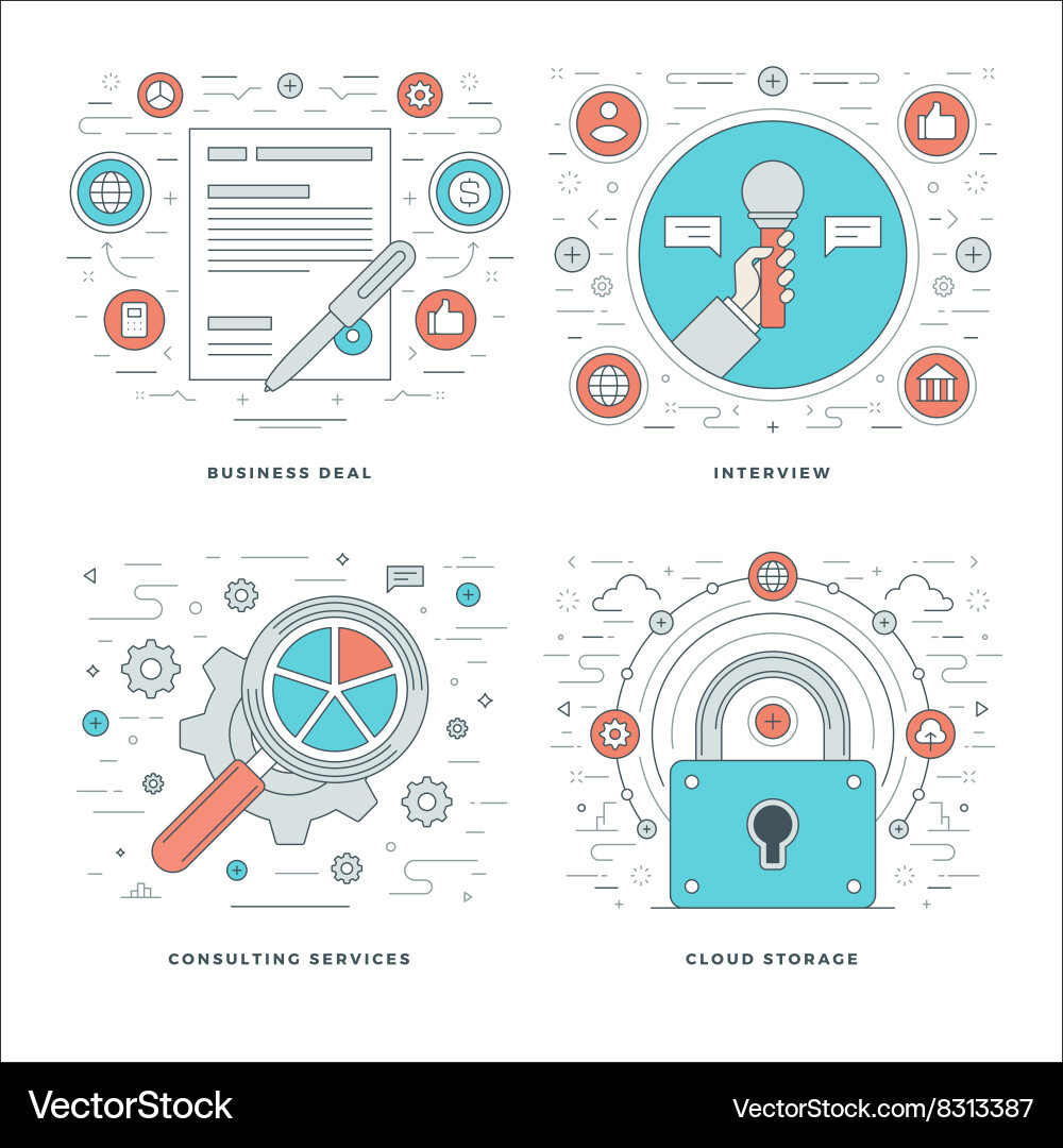 Flat line consulting interview data storage vector image