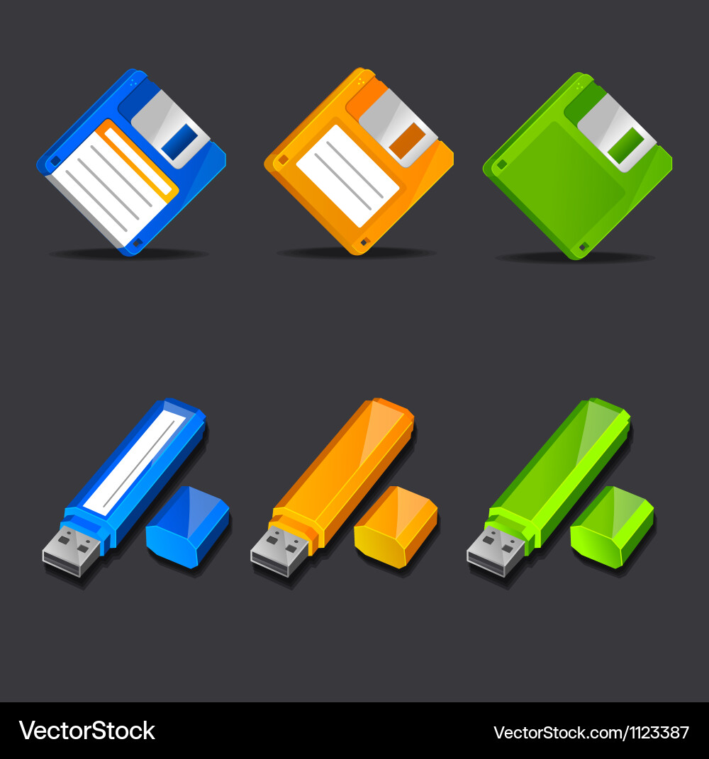 Floppy disk with flash memory icons vector image