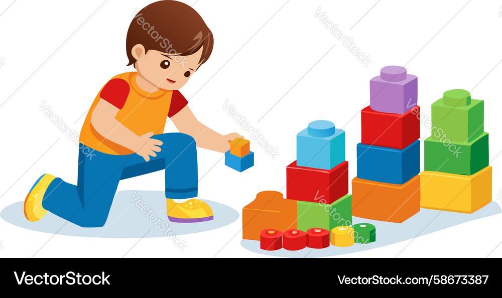 Kid building tower with blocks design generative Vector Image
