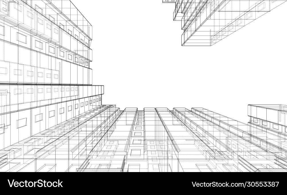 Multi-Story Building Wireframe Model vector image