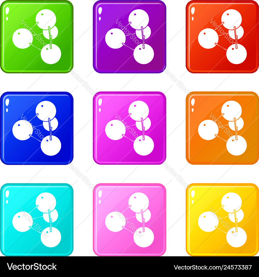 Pyramide molecule icons set 9 color collection Pyramide molecule icons set 9 color collection vector image