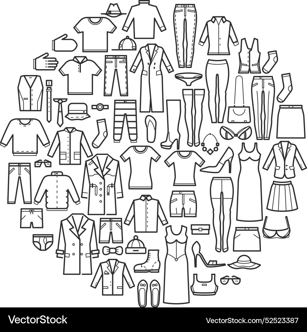Schrank Icons in runder Form Kleidung Linie Symbol Vektorbild