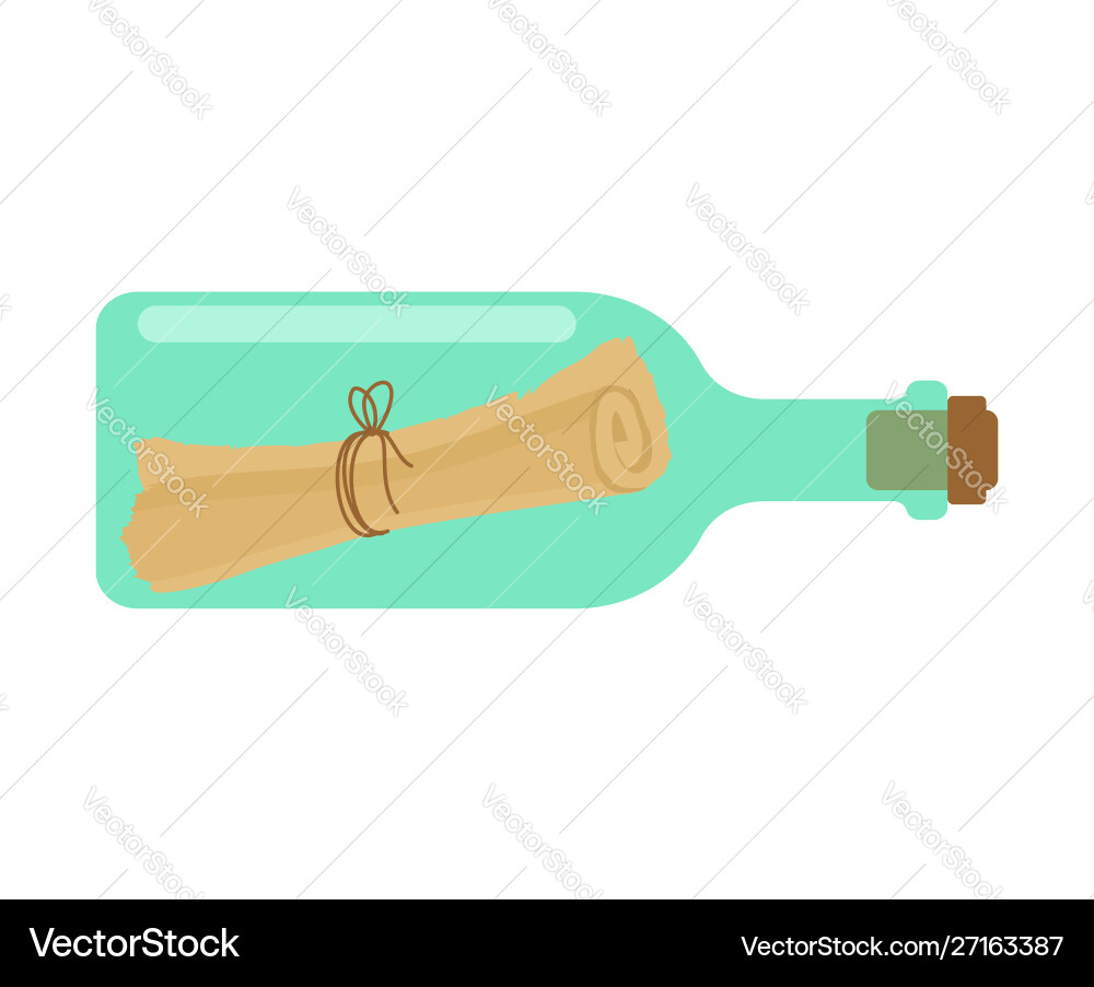 Scroll message in bottle isolated letter flask Vector Image