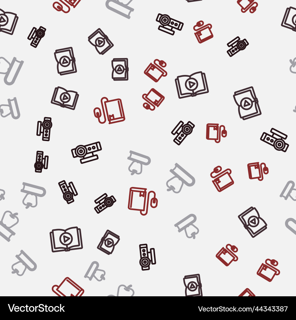 Set line web camera audio book with apple Vector Image
