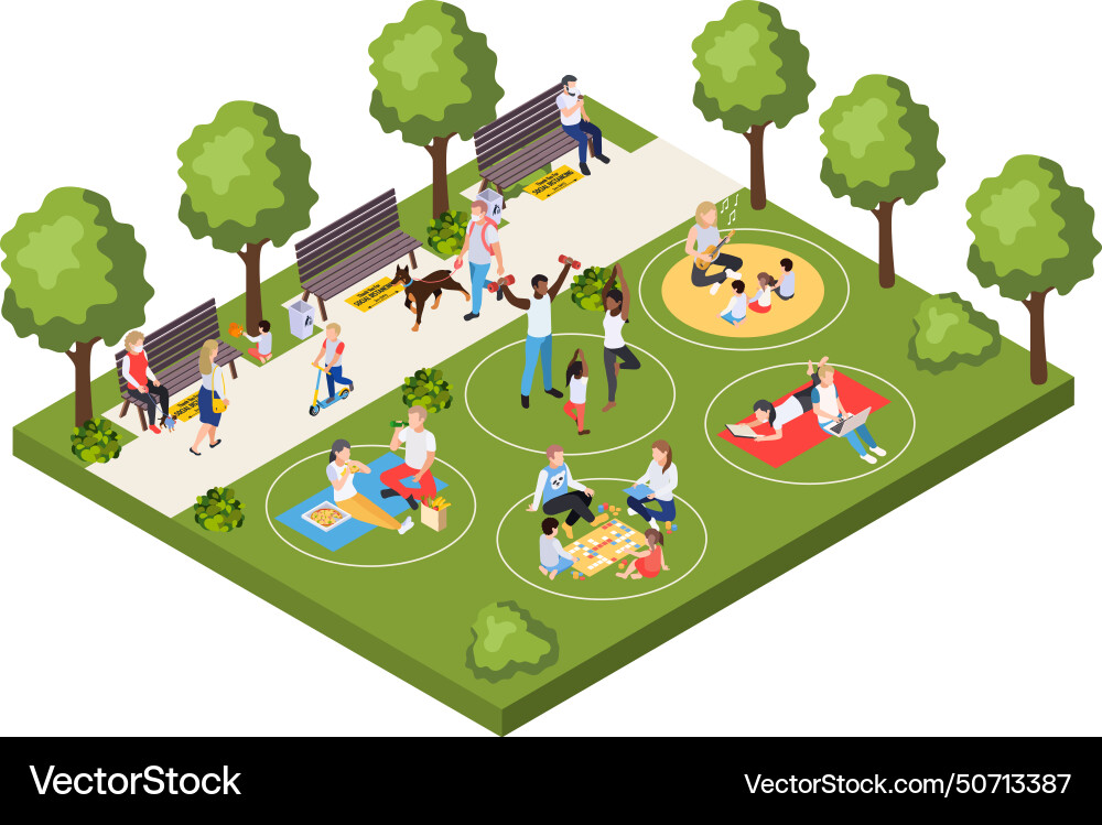 Social distancing in city park Social distancing in city park vector image