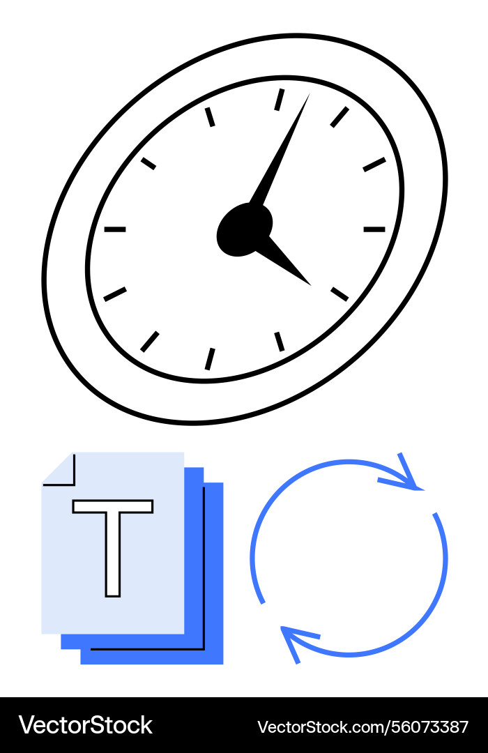 Time management concept with clock text documents Time management concept with clock text documents vector image