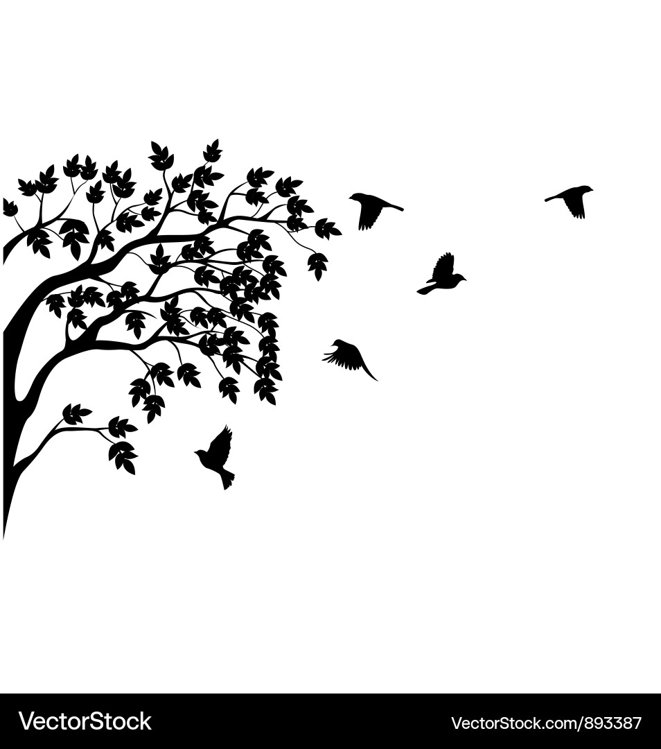 Tree and Bird Silhouette Vector Image