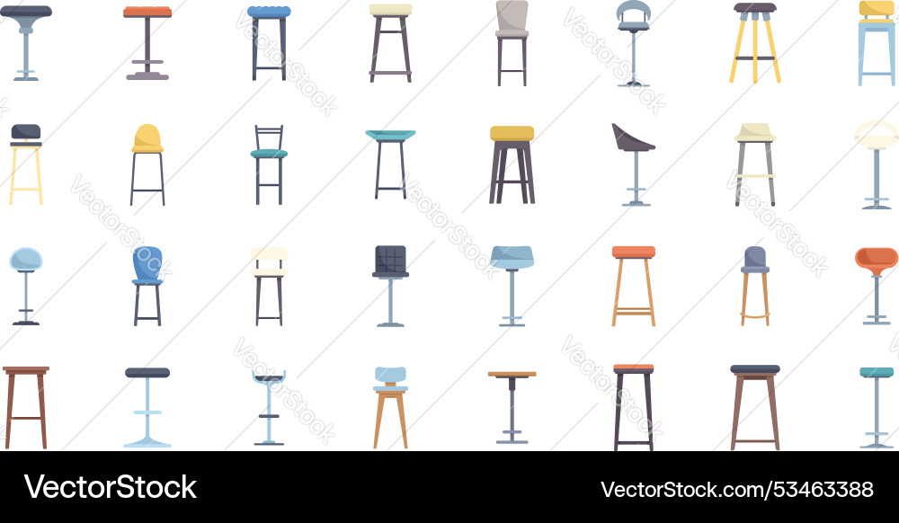 Big set of bar stools in different styles for home Big set of bar stools in different styles for home Vector Image