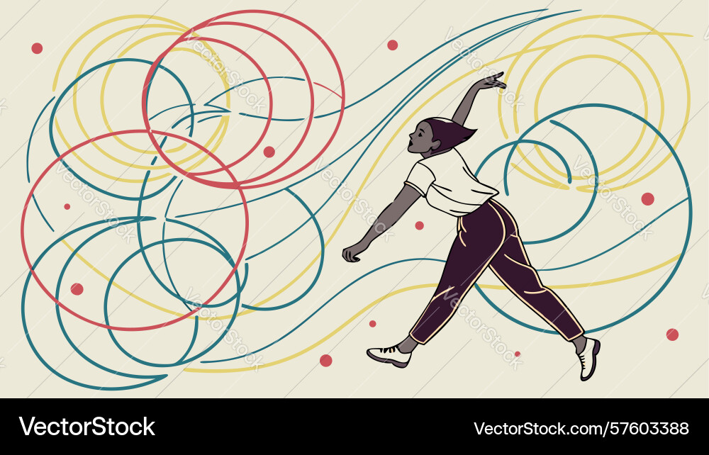 Dynamic person with abstract swirls movement vector image