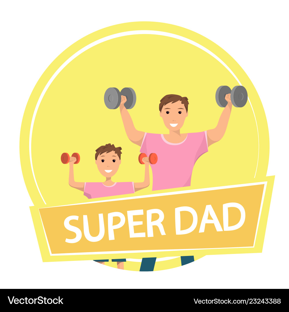 Happy man and child standing training bodybuilding Happy man and child standing training bodybuilding vector image