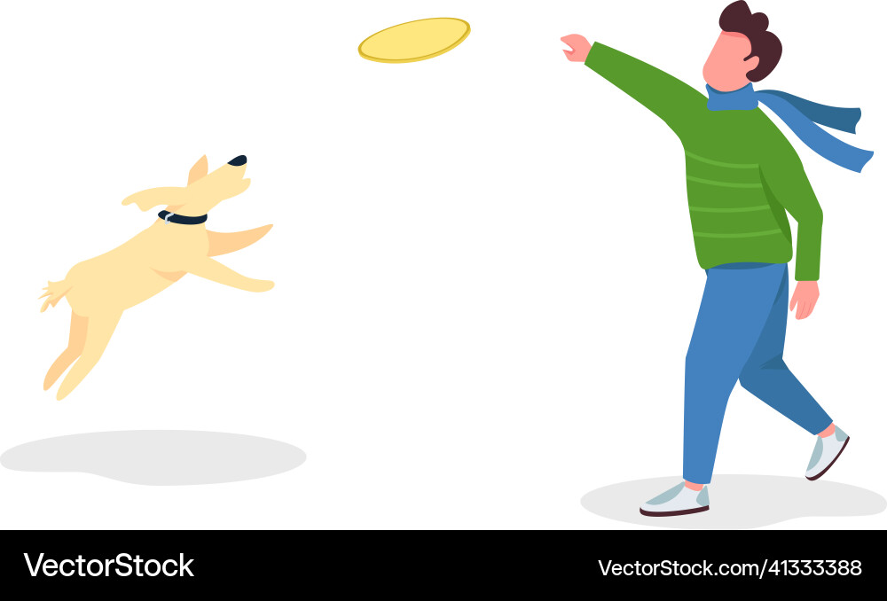 Man playing fetch with dog semi flat color Vector Image