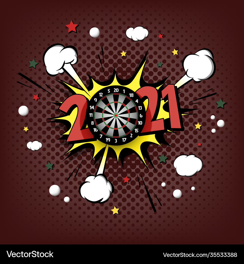 Numbers 2021 and dartboard in pop art style Numbers 2021 and dartboard in pop art style Vector Image
