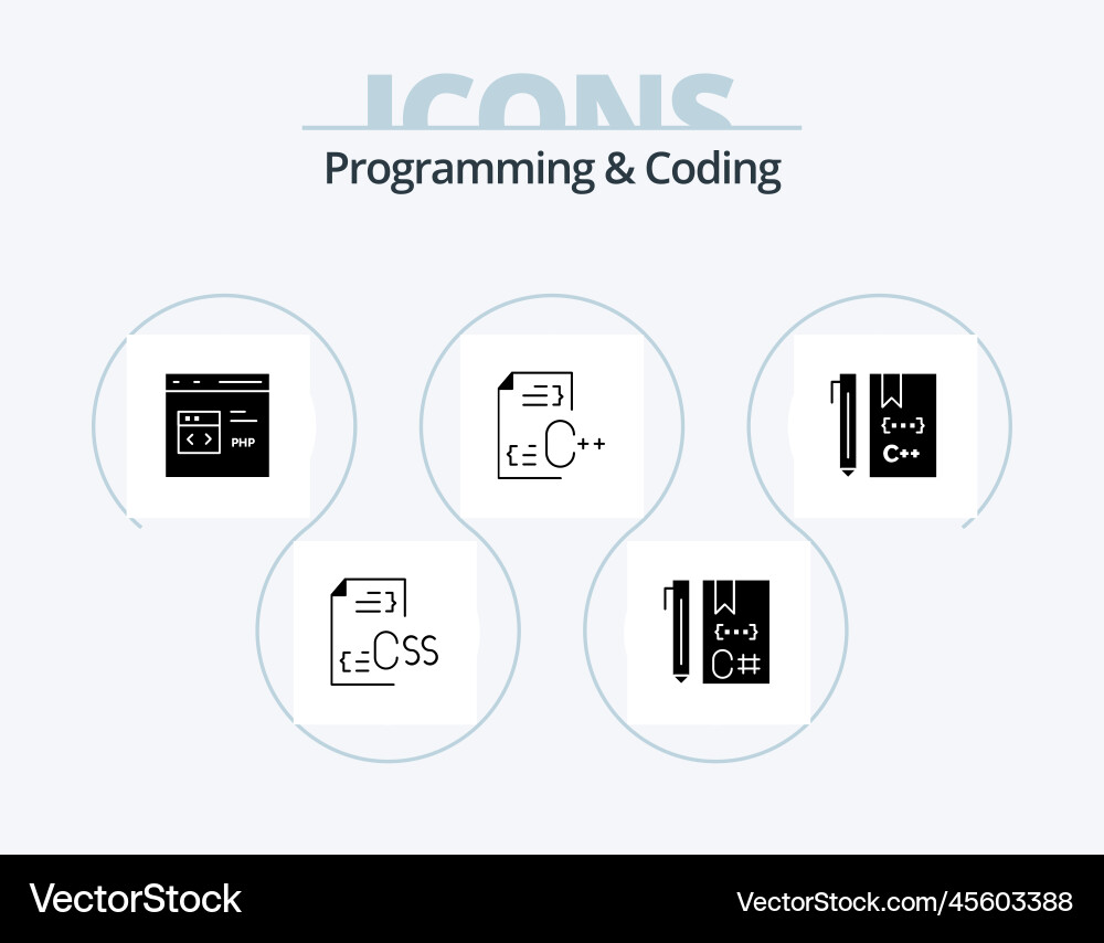 Programming and coding glyph icon pack 5 vector image