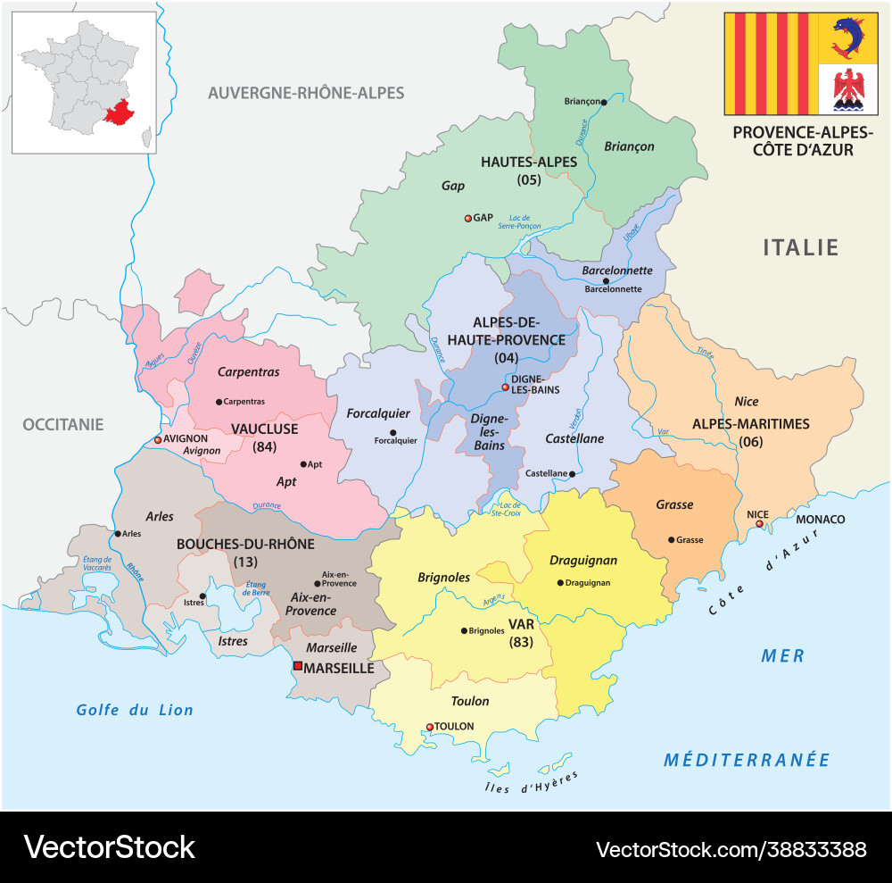 Provence-Alpes-Côte d'Azur Map Vector Image