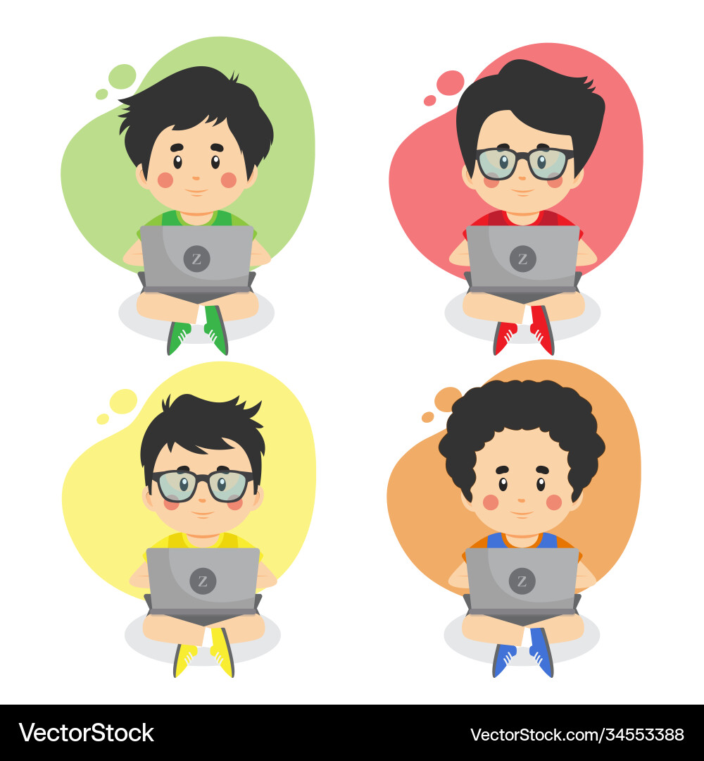 Set children using computers Set children using computers vector image