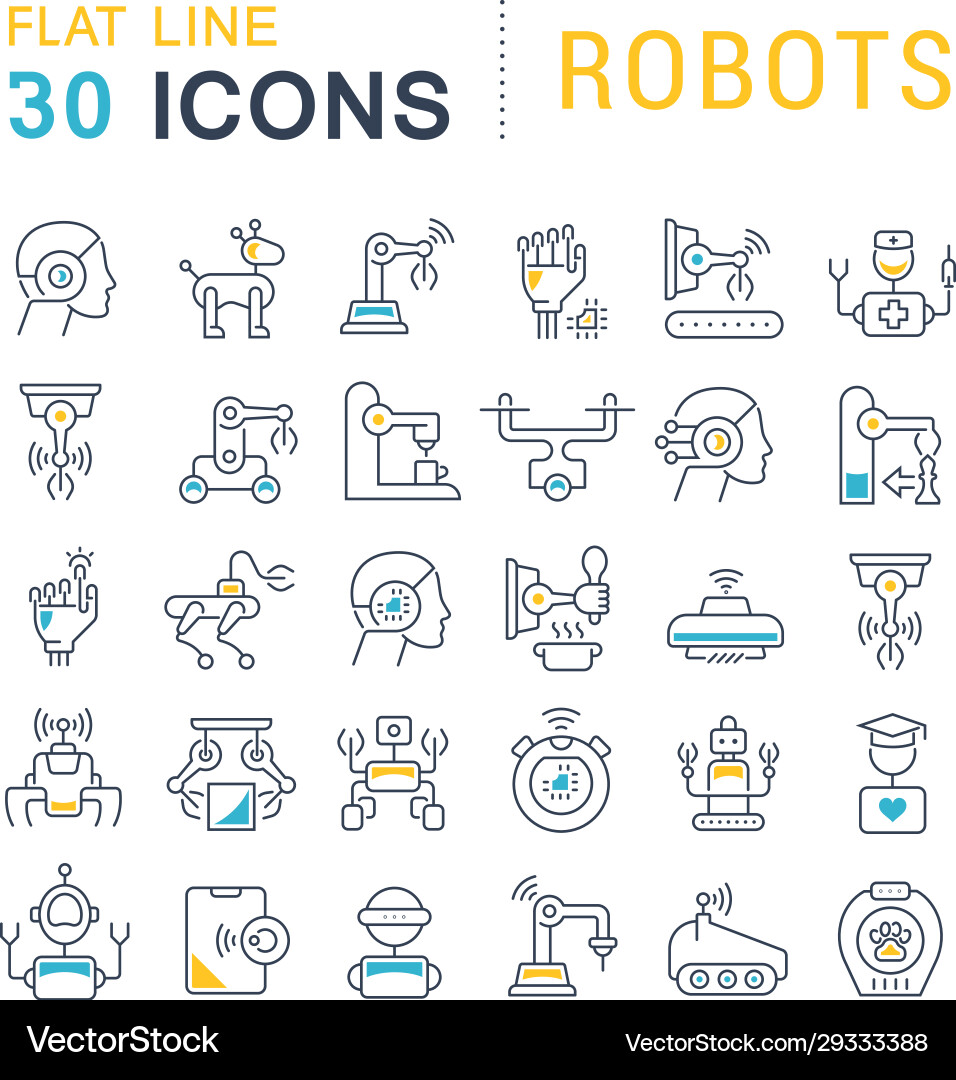 Set line icons robots Set line icons robots vector image